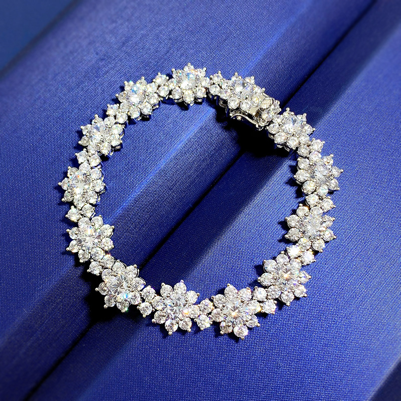 Blume Moissanit Diamant Armreif Armband 100% Real 925 Sterling Silber Hochzeitsarmb￤nder f￼r Frauen Braut Engagement Schmuck