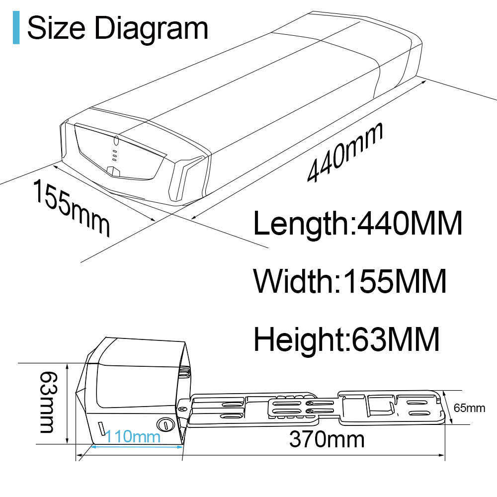 Batterie arrière Ebike 36V 17.5Ah pour 250W-1000W électrique 18650 48V batterie Packwith porte-bagages feu arrière chargeur cadeau hors taxes