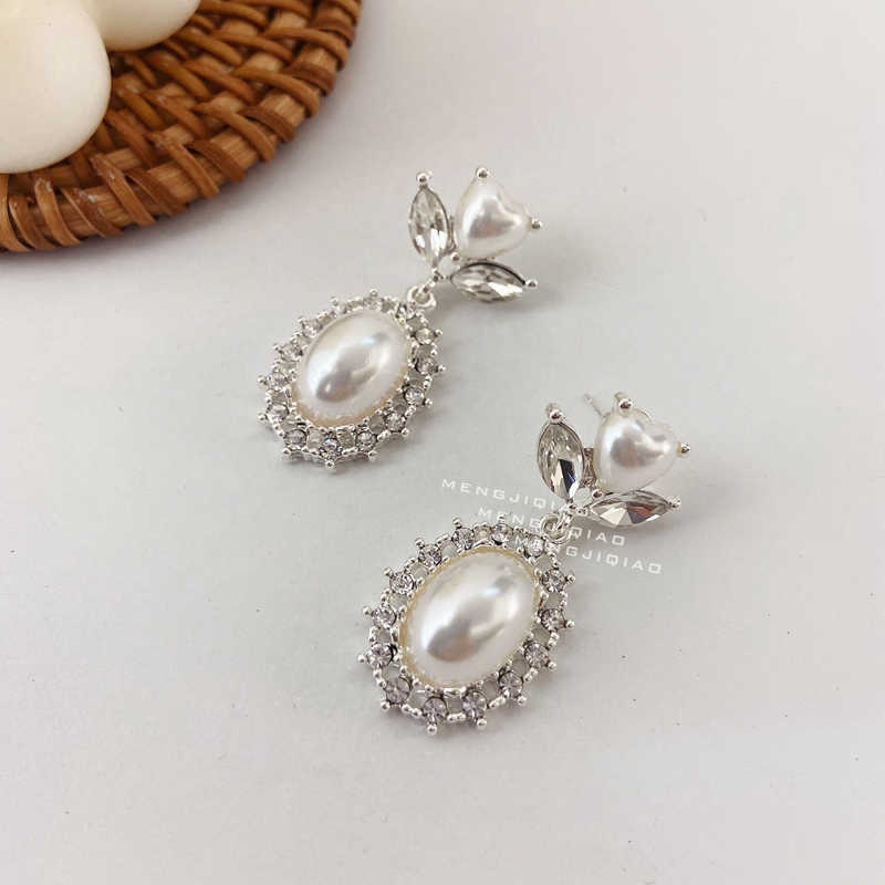 Charm Mengjiqiao New Korean Elegant Love Heart Heart Dangle Pendientes Fashion Crystal Drop Boucle D 'Oreille Jewelry Gifts G230225