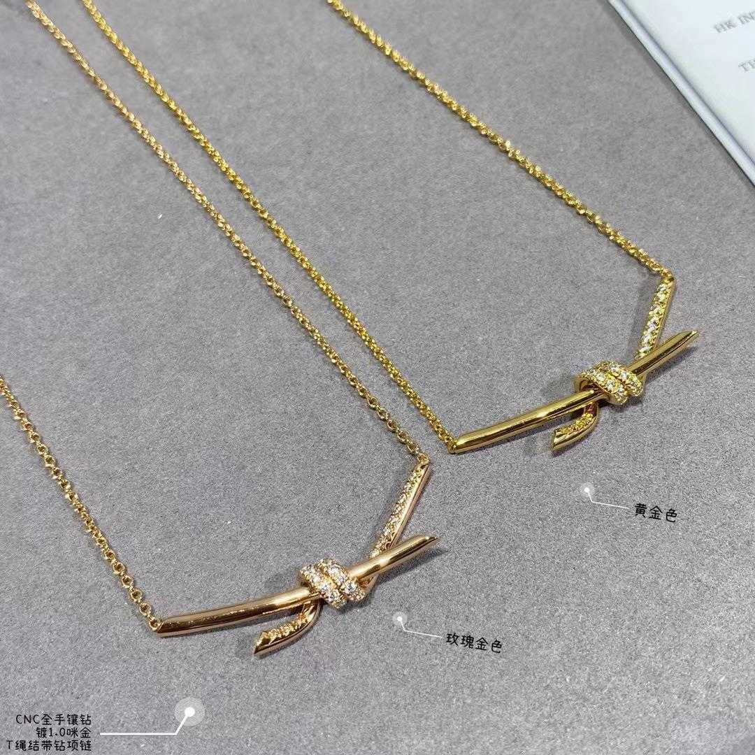 Designer Brand Gold Quality Diamond Knot Halsband T ROPE Female Plated 1