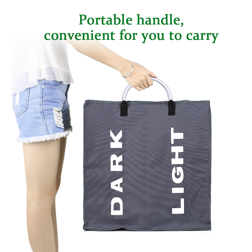 Large Foldable Laundry Basket Bag 2-Section Collapsible Oxford Washing Dirty Clothes Storage Bag Organizer