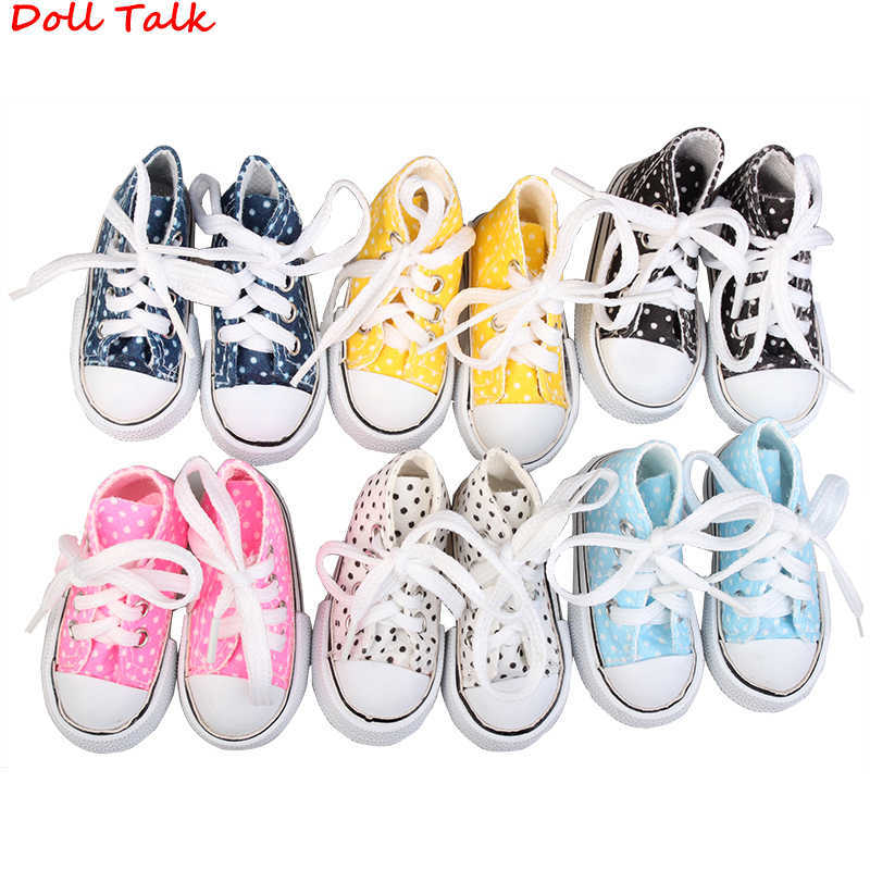 Gros nouveau Style poupée tachetée 75mm toile mode Mini chaussures unisexe pour maison de poupée bricolage américain fille accessoires