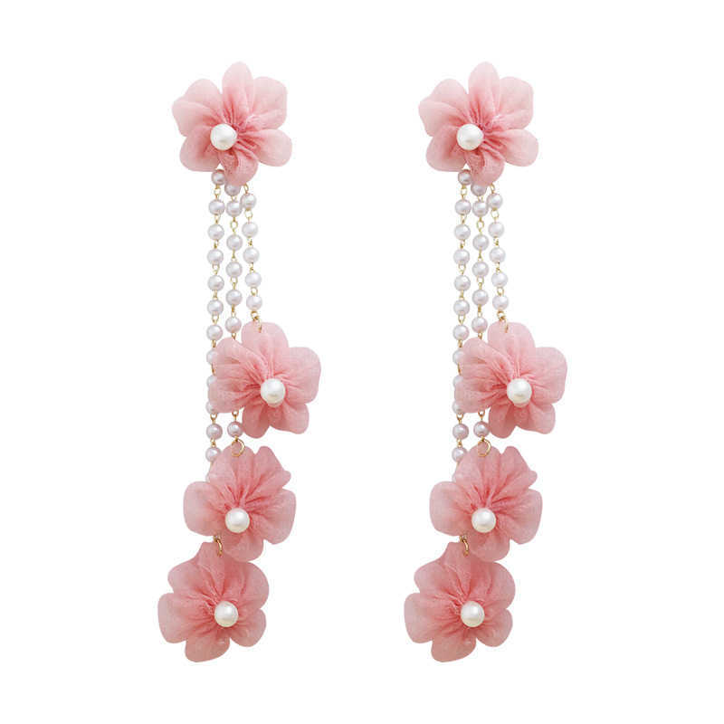 Charm Dominated new 2019 lace flower long pearl tassel contracted Women temperament Drop earrings fashion Jewelry G230225
