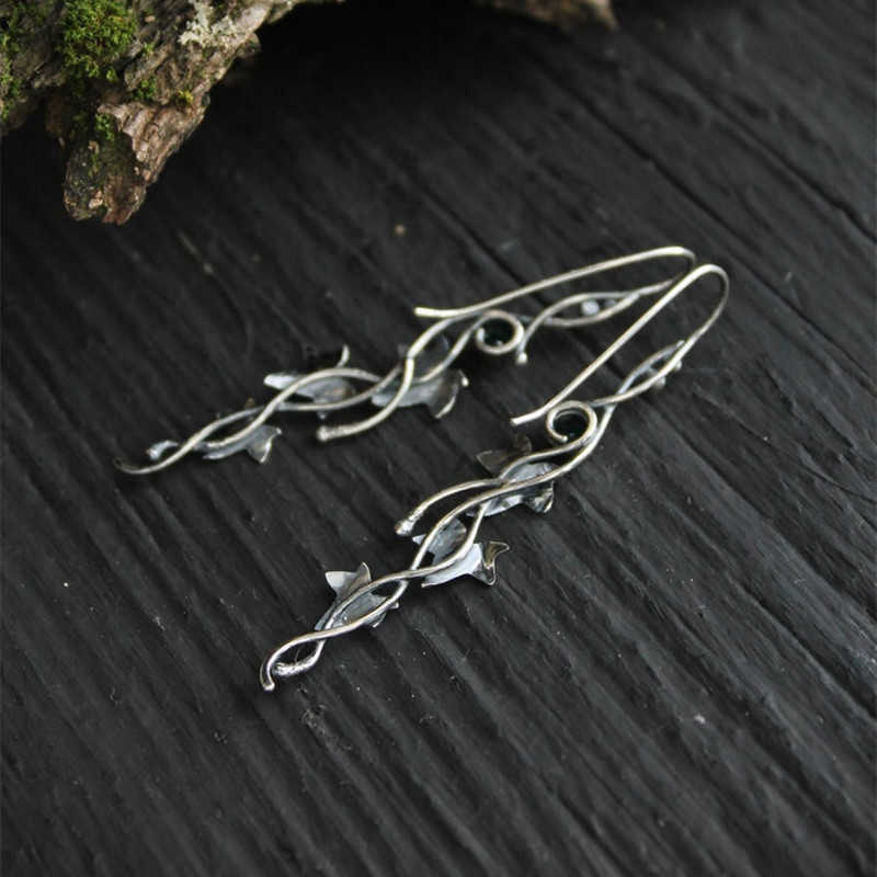Charm Silver Color Earrings Ivy Elven Earrings Botaniska smycken Plant Earrings Leaf Design G230225