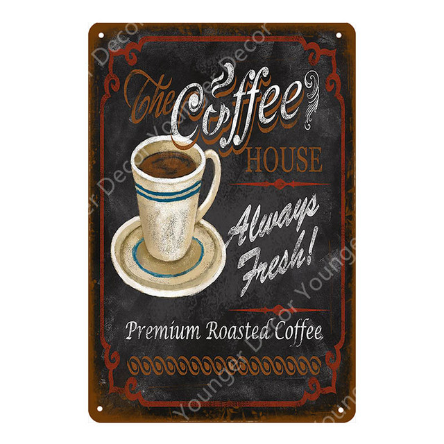 Kaffemmeny Art målning Plack Hem Bar Cafe Vintage Wall Decor Art Metal Tin Signs Pub Tavern Retro Dekorativa plattor Metall Personlig affischstorlek 30x20cm W02