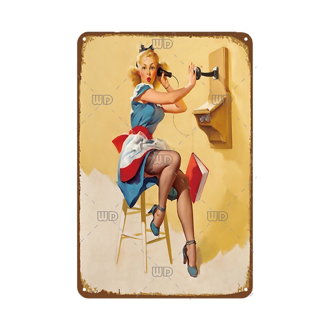 Retro Sexy Girl VIntage Metal Tin Plate Garage Pin up Sexy Girl Tin Signs Metal Decorative Plaque Poster For Pub Bar Club Man Cave Decor Home Wall Decor Size 30X20CM w01