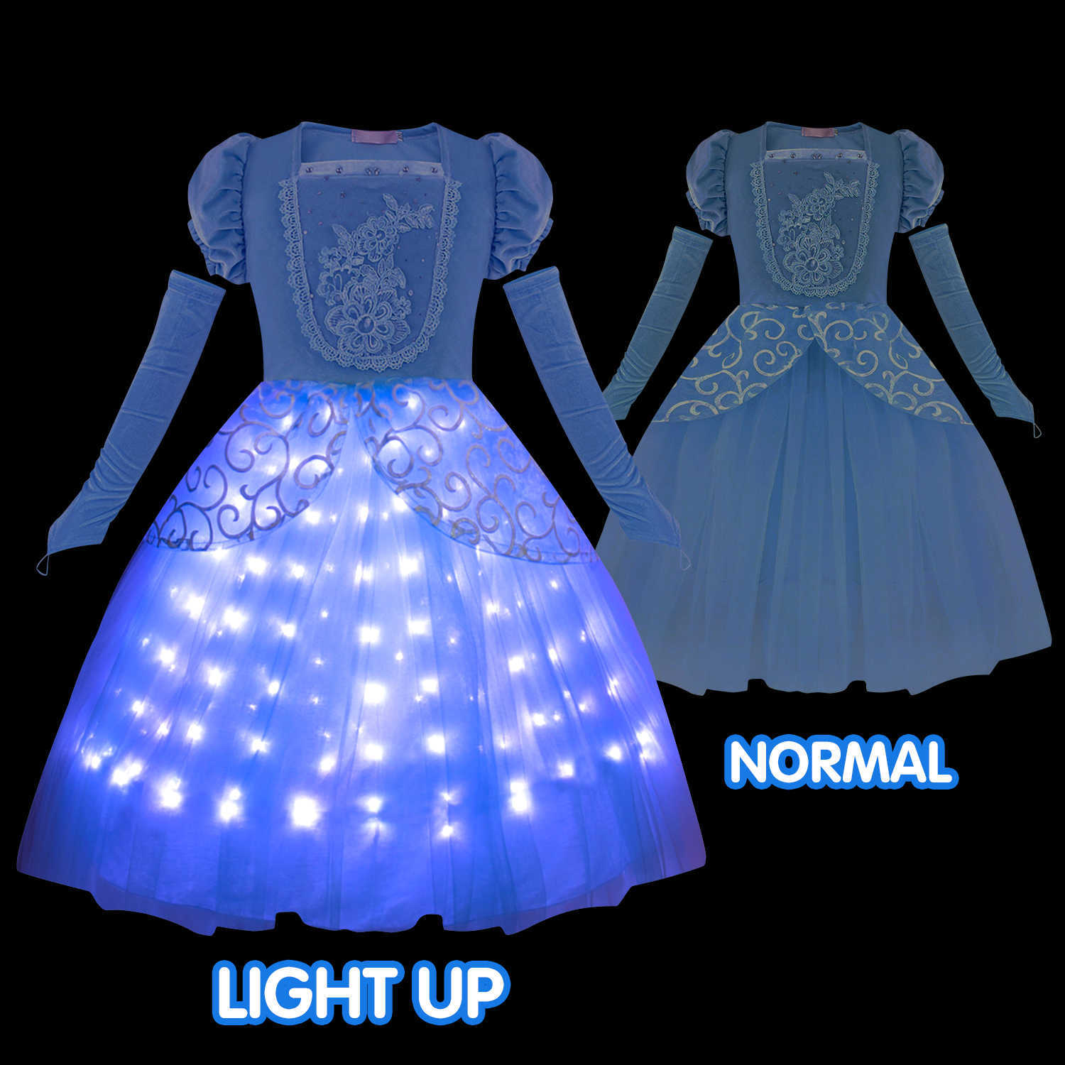 Abiti da ragazza Ragazze Cenerentola LED Light Up Dress Cosplay Princess Carnival Fancy Outfits Bambini Christmas Fantasy Disguise Birthday Clothes W0224