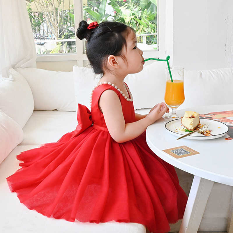 Mädchenkleider Kleinkind-Prinzessin-Kleid mit großer Schleife für 1 Jahr Geburtstag, Baby-Kleidung für Neugeborene, Tutu, Taufkleid, Tüll-Hochzeits-Taufkleid