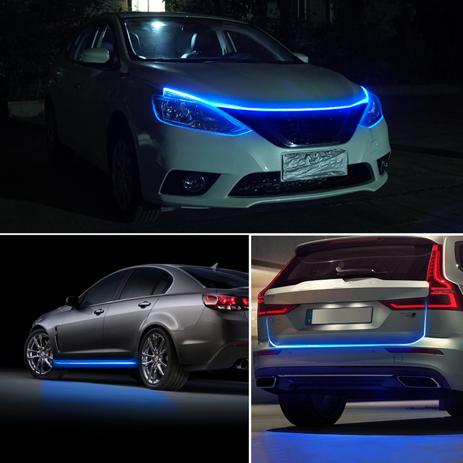 12V Led Car Hood Light Strips APP Through-type Car Daytime Running Lights Auto Modified Front Headlight Colorful Decorative Lamp