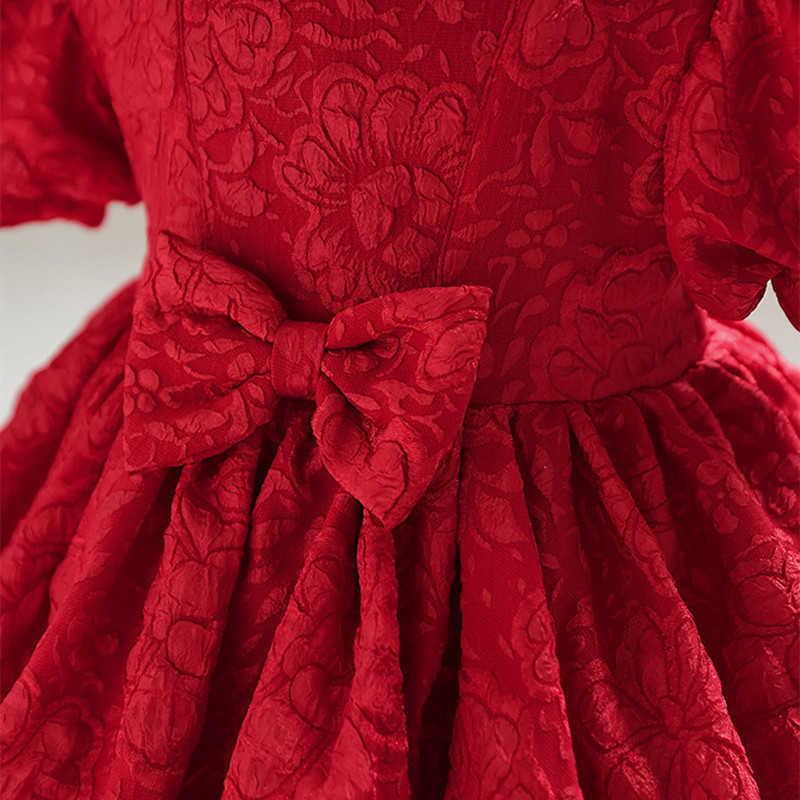 Robes de fille Robe de fille en bas âge Style Court Vintage Bow robe de mariée manches à bulles enfants fête porter robe de princesse robes de bébé fille