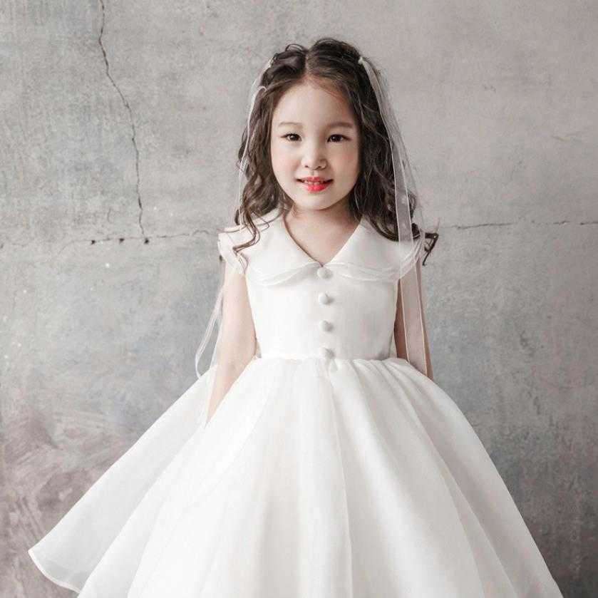 Girl's Dresses Summer White Ceremony Gown Bow Sleeveless Design Birthday Party Elegant Princess Christening Dress For Girl Easter Eid A1172