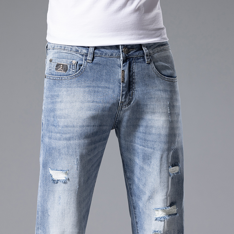 Men's Jeans Spring Summer Thin Slim Fit European American High-end Brand Small Straight Double F Pants Q9538-4