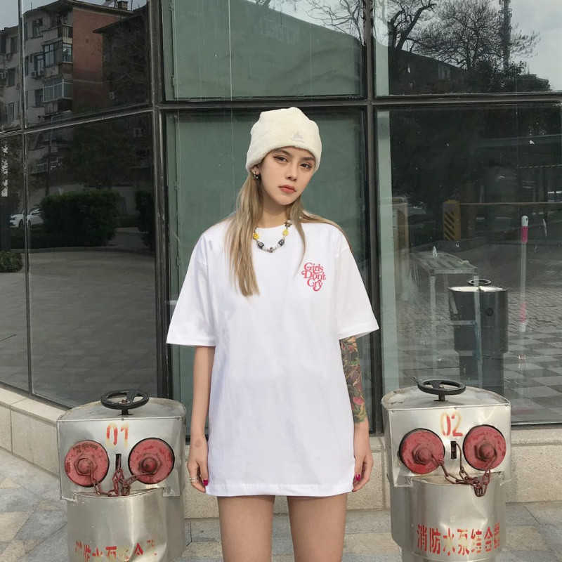 Herr t-shirts dropshipping harajuku japan flickor inte gråter tryck t-shirt män kvinnor kort ärm lös lös sommar bomull t skjortor hiphop topp