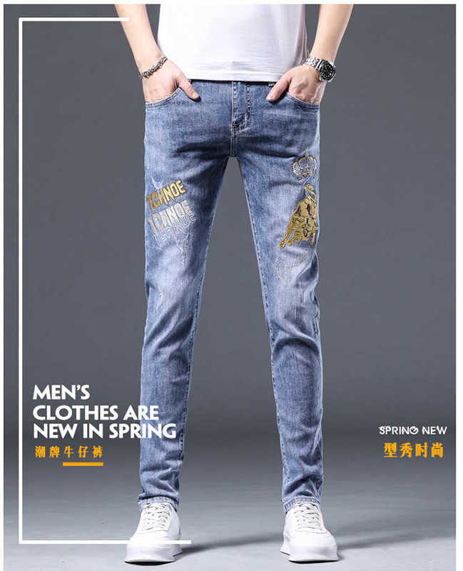 Мужские джинсовые дизайнерские джинсы Новый стиль вышитые джинсы для весны и летни