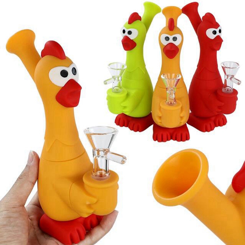 Senaste färgglada silikon Portable Hookah Pipe Chicken Form borttagbar torr ört Tobaksoljeriggar filter Rökning Bong Handpipes Waterpipe Cigaretthållare DHL