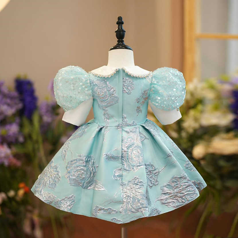 Abiti da ragazza Baby Spanish Lolita Princess Ball Gown Stampa unica Design del tessuto Festa di compleanno Battesimo Abiti di Pasqua Eid ragazze A1484