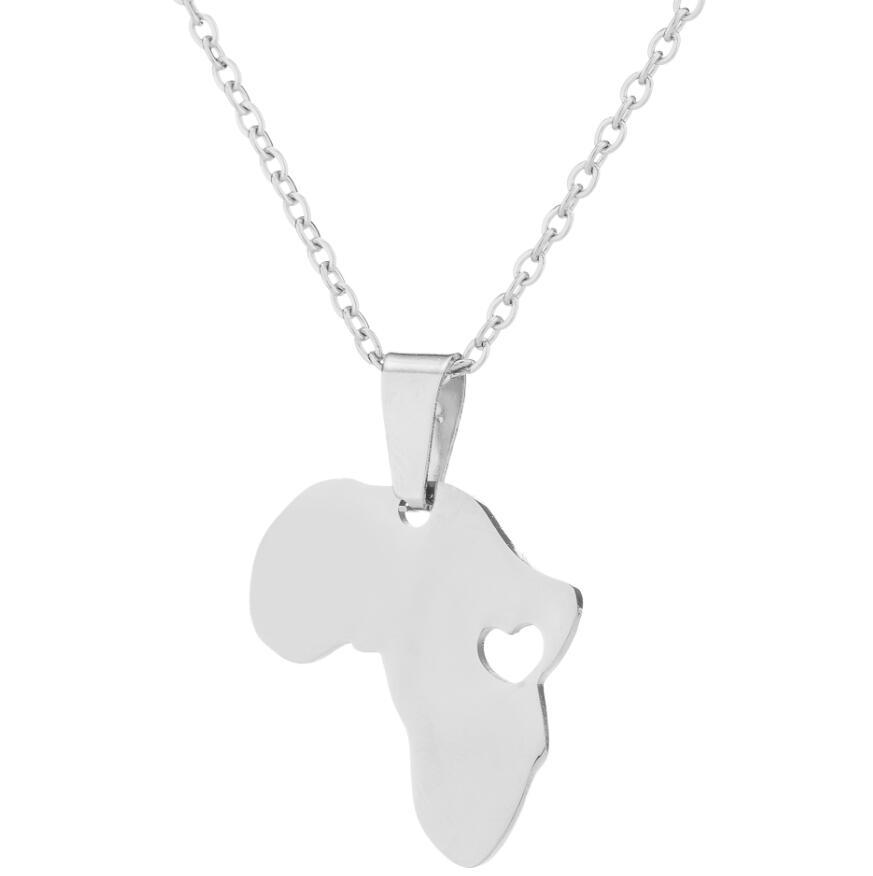 Afrika-Karte-Halskette mit offenem Herz, Edelstahl-Umriss, hohler afrikanischer Kontinent-Anhänger, Damen-Kragenhalsband, minimalistischer Heimatstadt-Schlüsselbein-Schmuck