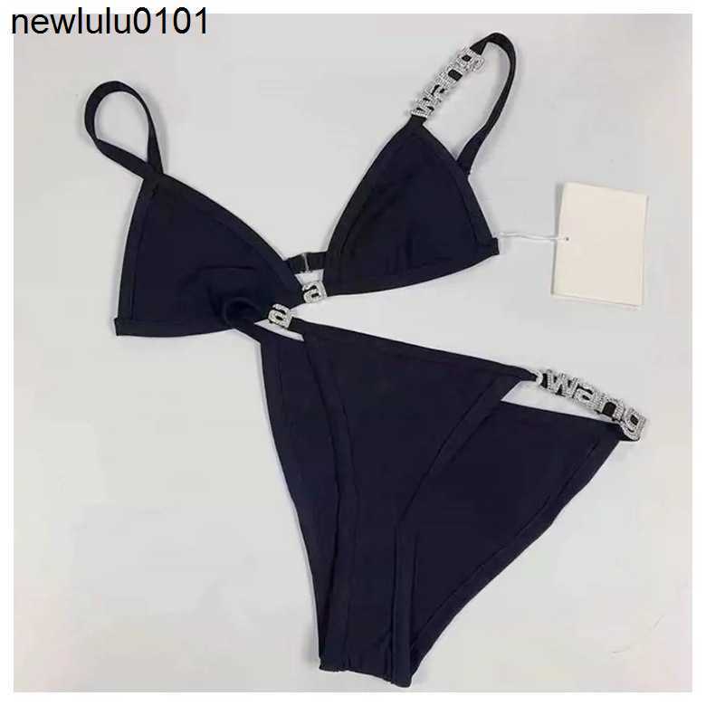 

wonmen designer aw dawangjia 23 spring summer new crystal letter decorative wang bikini rimless underwear swimsuit set, White;black