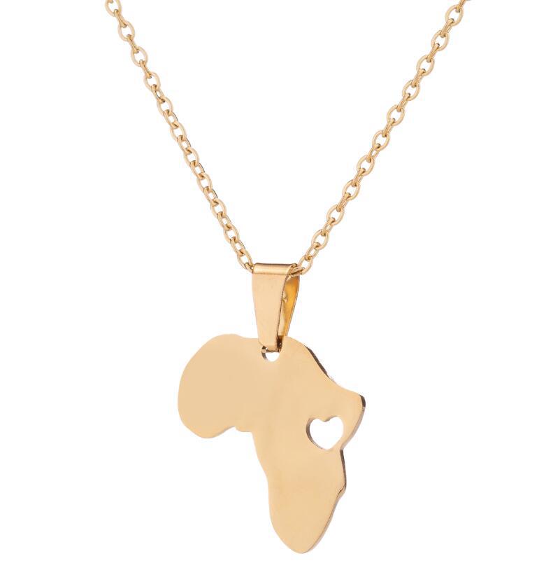 Collana con mappa dell'Africa con cuore aperto Contorno in acciaio inossidabile Ciondolo continente africano vuoto Collare da donna Girocollo Minimalista Città natale Clavicola Gioielli