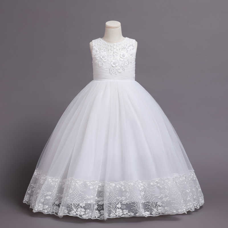Kız Elbiseleri 2023 Çocuklar Uzun Nedime Beyaz Elbise Kız Çocuklar İçin Gelir Dantel Balo Prenses Elbiseler Vestido Çiçek Kız Elbise 12 14 Yıl