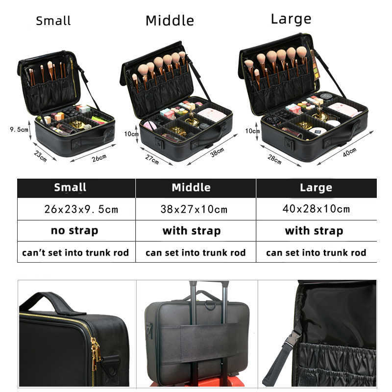 Cosmetic Organizer Storage Bags New PU Leather Bag Golden Zipper Make Up Box Large Capacity Handbag Travel Insert Toiletry Makeup suitcase Y2302