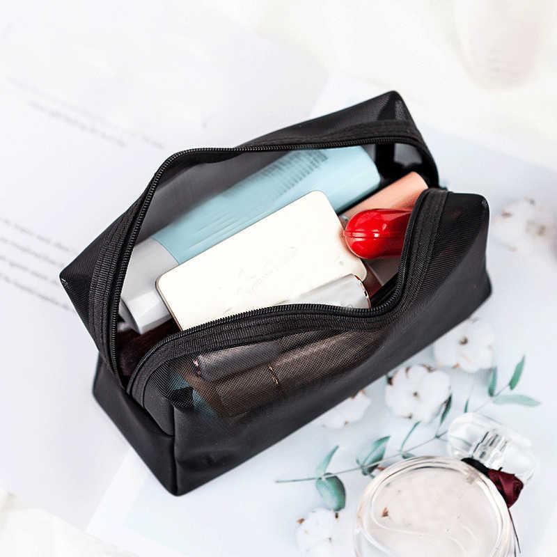 Förvaringspåsar Portable Mesh Transparent Cosmetic Bag Makeup Case Women Travel Zipper Make Up Organizer Wash Toalettetry Beauty Storage Bag Pouch Y2302