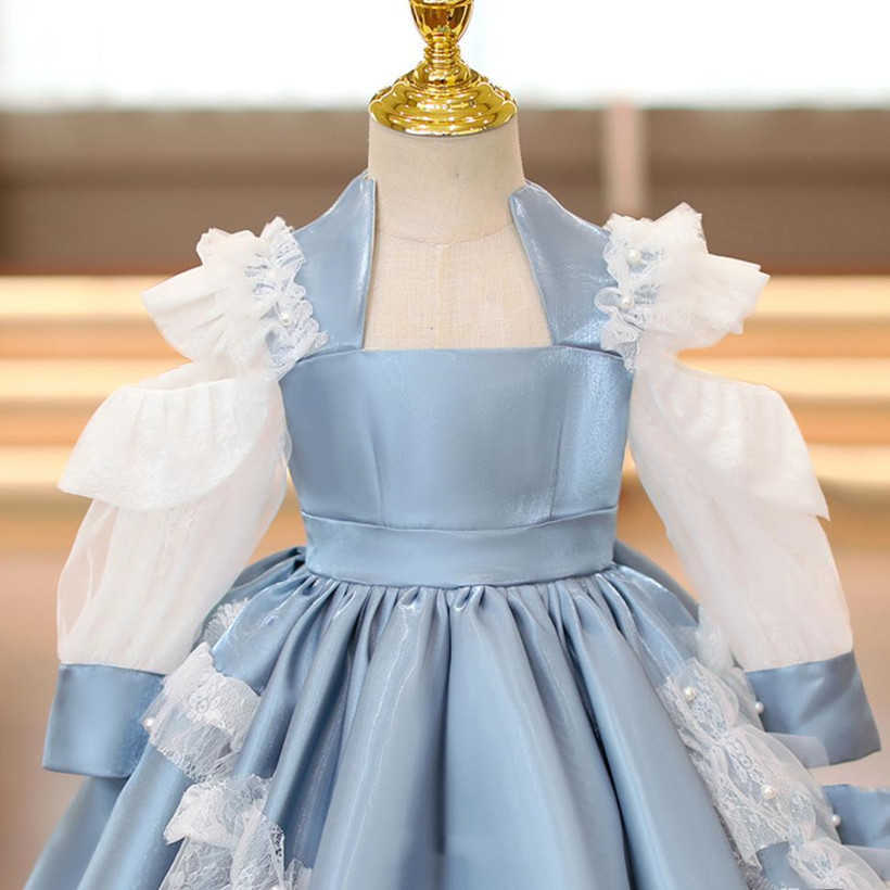 Girl's Dresses Baby Spanish Lolita Princess Ball Gown Lace Bow Beading Design Birthday Party Christening Dresses For Girls Easter Eid A1351 W0224