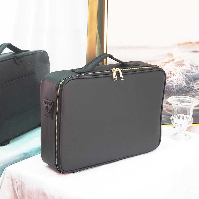 Cosmetic Organizer Storage Bags New PU Leather Bag Golden Zipper Make Up Box Large Capacity Handbag Travel Insert Toiletry Makeup suitcase Y2302