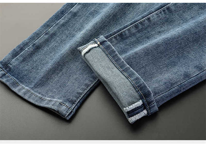 Мужские джинсы дизайнер осень и зимние джинсы новые мужские джинсы маленькие ноги Slim Fit Cotton Elastic Tide