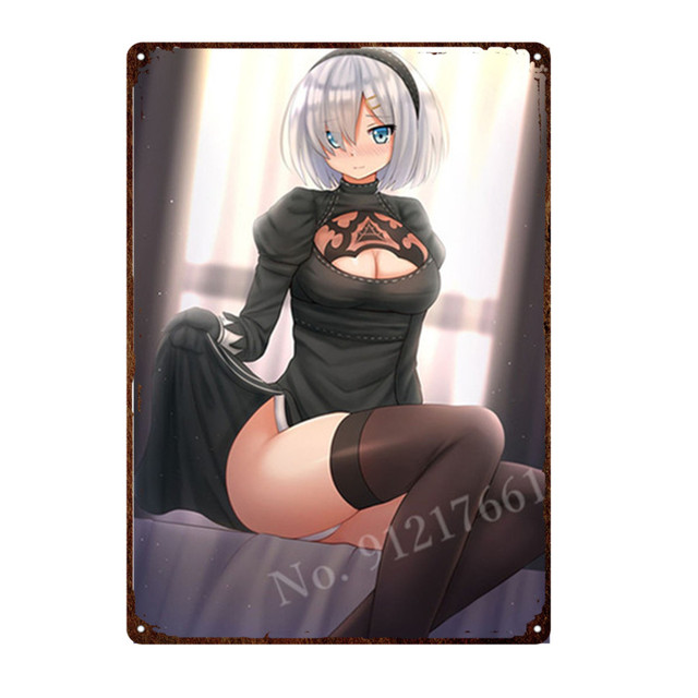 Comic Nier Automata art painting tin Poster Metal Sign Fight Game Sexy Girl Japan Anime Painting Tin Sign Plate Home personalized Decor Metal Plaque Size 30X20CM w02