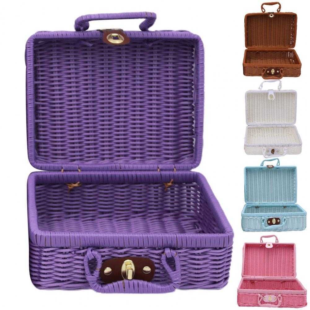 Organizzatore cosmetico Scatole portaoggetti Bidoni Fatti a mano Rattan Custodia intrecciata Trucco Viaggio Picnic Cesto portabagagli Mini Valigia Puntelli foto Y2302