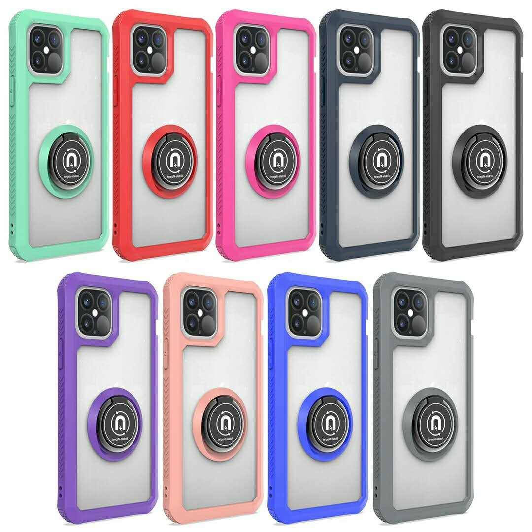 Top Clear Acrylic Rubber Broter Stand Case para iPhone 12 Pro Max 11 Serie Galaxy A21 A11 A01 Moto E7 G Fast