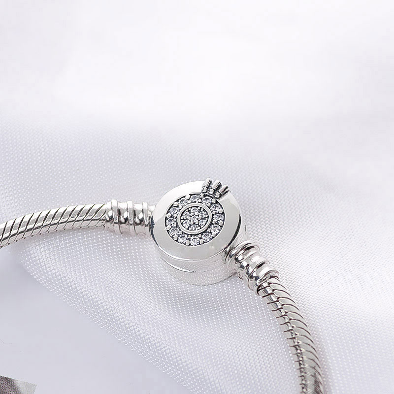 925 Sterling Silver Snake Chain Charm Bracelet Sparkling Crown O Clasp Fits For European Pandora Charms and Beads