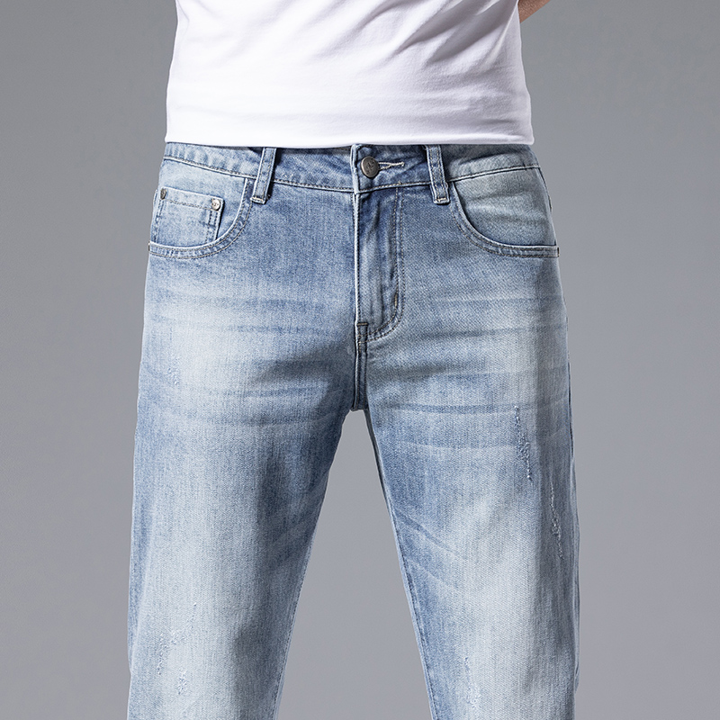 Men's Jeans Spring Summer Thin Slim Fit European American High-end Brand Small Straight Double F Pants Q9537-1