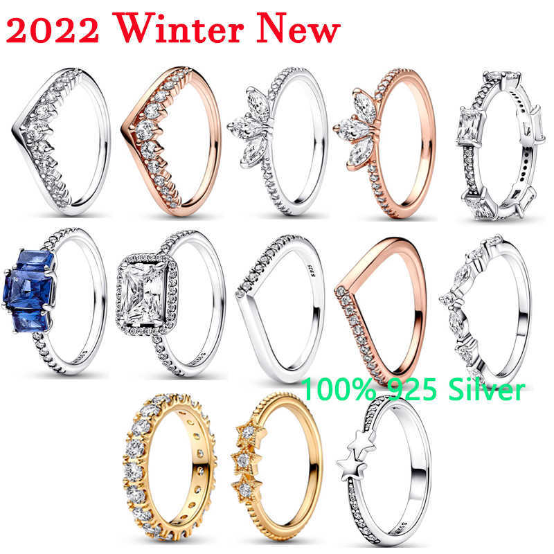 Band Ringen 2022 Winter Nieuwe 925 Zilver Hoge Kwaliteit Originele 1 1 Blauwe Rechthoek Drie Stenen Glitter Ringen Vrouwen sieraden Gift Mode L230227