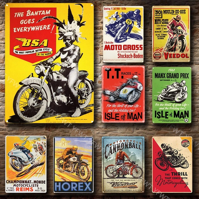 Ретро мотоциклета живопись живопись металлическая знак винтажный плакат плакат олова стена