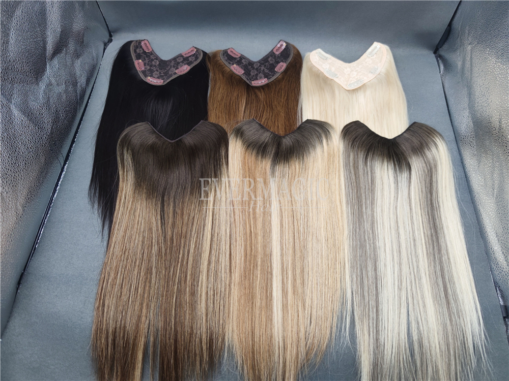 New Coming Stock V style uman hair pieces Clips Balayage Color extensions for hairloss women