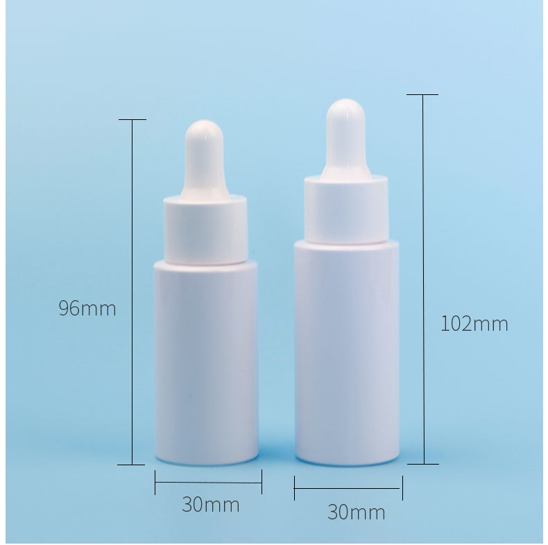 20ml/30ml pet 혈청 에센스 드롭퍼 병 흰색 플라스틱 스톡 솔루션 원통형 실리카 젤 병 화장품 포장