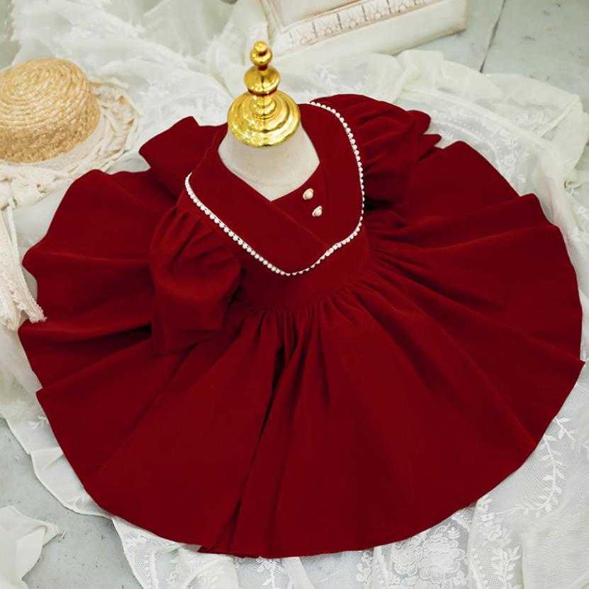 Girl's Dresses Teens Autumn Winter Red Velvet Long Sleeve Vintage Turkish Princess Gown Dress For Girls Christmas Birthday Wedding Party A1988