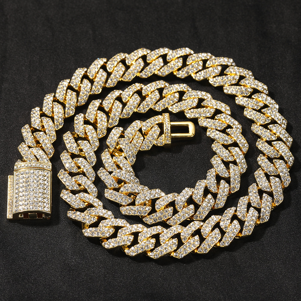 18mm Hip Hop Cuban Link Chain Halsband 18K Real Gold Plated rostfritt stål Fashion Metal Halsband för Men294A