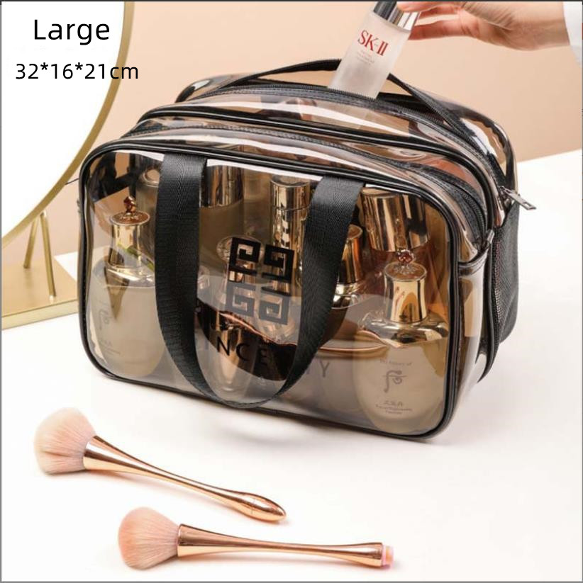 Trousse de maquillage trousses de toilette grands sacs cosmétiques de voyage drainant étanche Transparent PVC fermeture éclair fourre-tout pochette à bagages avec poignée réutilisable Portable