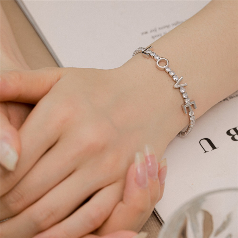 Fashion 925 Silver Love Letters Tennis Bracelet Designer for Woman White 5A Cubic Zircônia 18k Gold Chain Bracelets Luxury Jewelry Gift Box Gift Gift