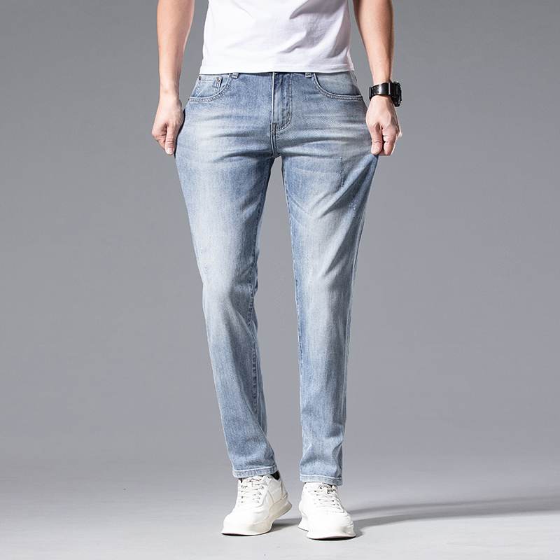 Men's Jeans Spring Summer Thin Slim Fit European American High-end Brand Small Straight Double F Pants Q9537-1