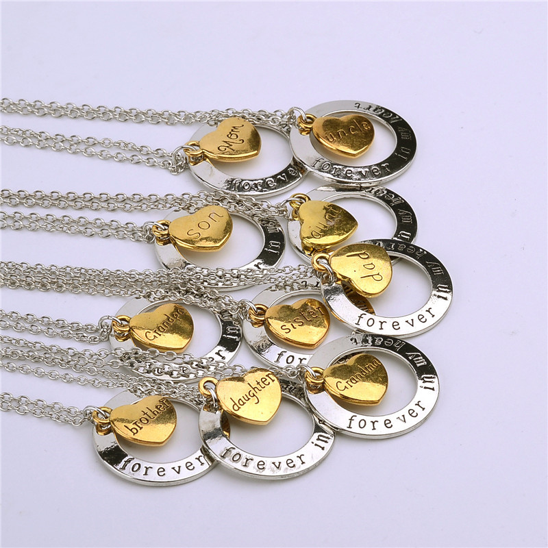 Forever in my heart Designer Collier Femme Lettres Mens Collier Papa Maman Fils Argent Pendentif Alliage Homme Colliers Pendentifs Bijoux Mères Fête Des Pères Cadeau De Famille