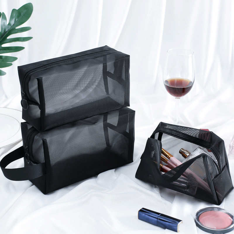 Förvaringspåsar Portable Mesh Transparent Cosmetic Bag Makeup Case Women Travel Zipper Make Up Organizer Wash Toalettetry Beauty Storage Bag Pouch Y2302