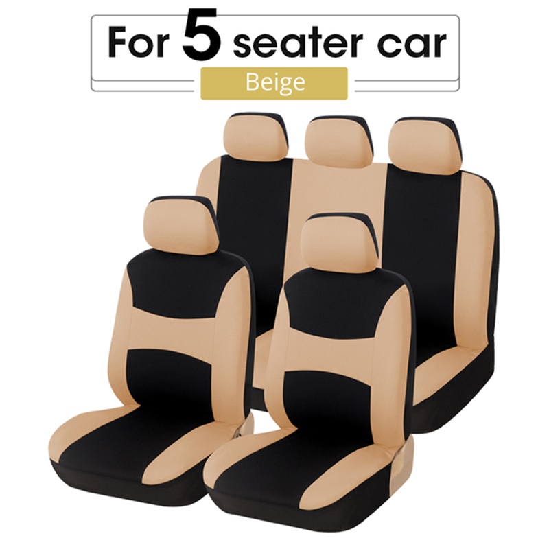 Universeller 9-teiliger Autositzbezug, abnehmbare Kopfstütze und zweifarbiger Design-Autoschutz, Airbag-kompatibel und verschleißfeste und schmutzabweisende Auto-Innenteile