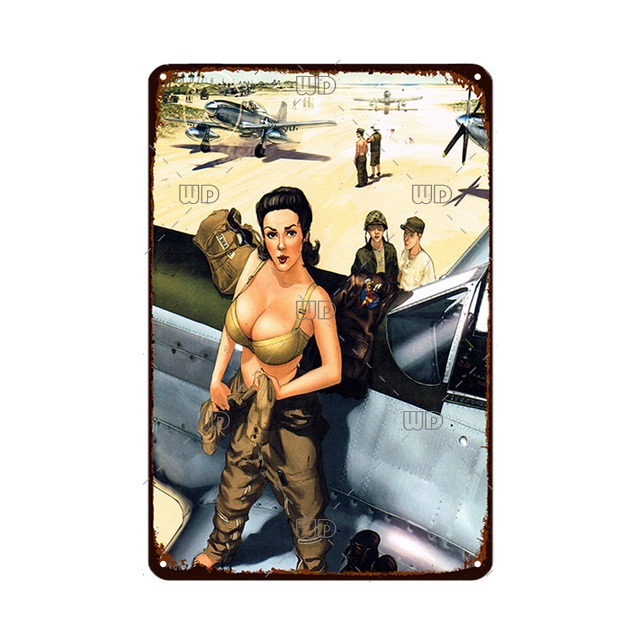 Retro Sexy Girl VIntage Metal Tin Plate Garage Pin up Sexy Girl Tin Signs Metal Decorative Plaque Poster For Pub Bar Club Man Cave Decor Home Wall Decor Size 30X20CM w01