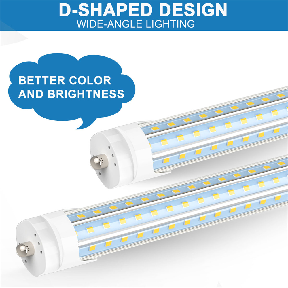120W 8FT LED Shop Lights bulb AC100-277V Single Pin FA8 T8 96'' LED Tube Light 8 Feet D-Shaped 3 Rows SMD2835 Clear cover replacing fluorescent remove ballast