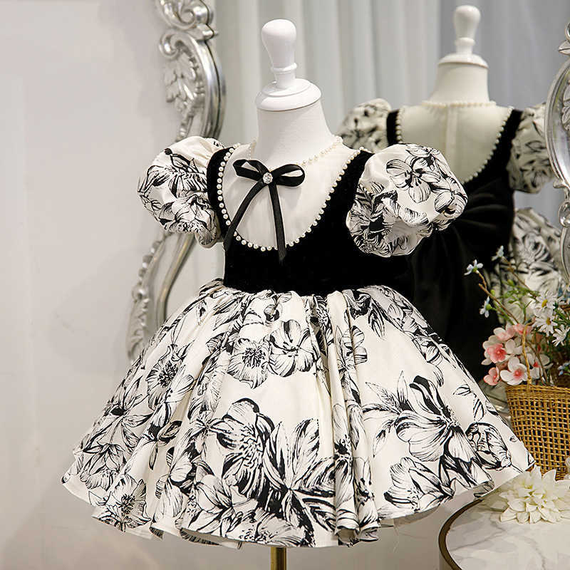 Girl's Dresses Yoliyolei Fluffy Children Dress Princess Summer New Puff Sleeves Flower Jacquard Knee Length Fashion 1st Birthday Party Dresses W0224