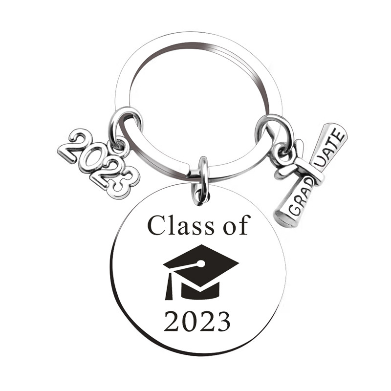 2023 Graduation Keychains Party Favor Rostfritt stål Keychain Pendant Student Graduation Gift Keyring Key Chains 30mm